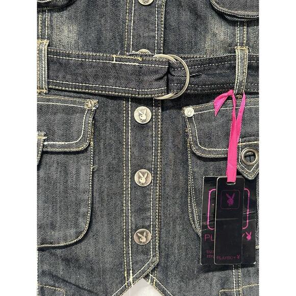 Playboy Y2K Denim Vest Deadstock Embroidered Rhinestone Size Small Jean 2007 - Picture 2 of 9